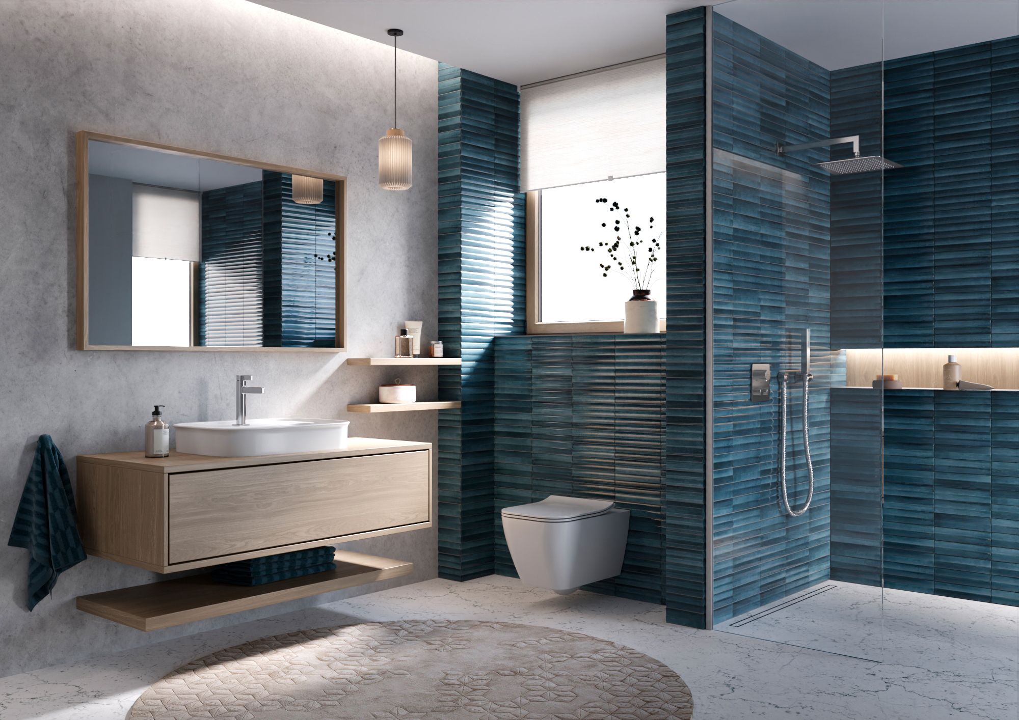 Luxury bathroom design with shower system